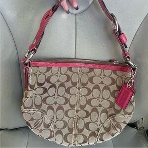 Coach Tan and Pink Signature Shoulder Bag